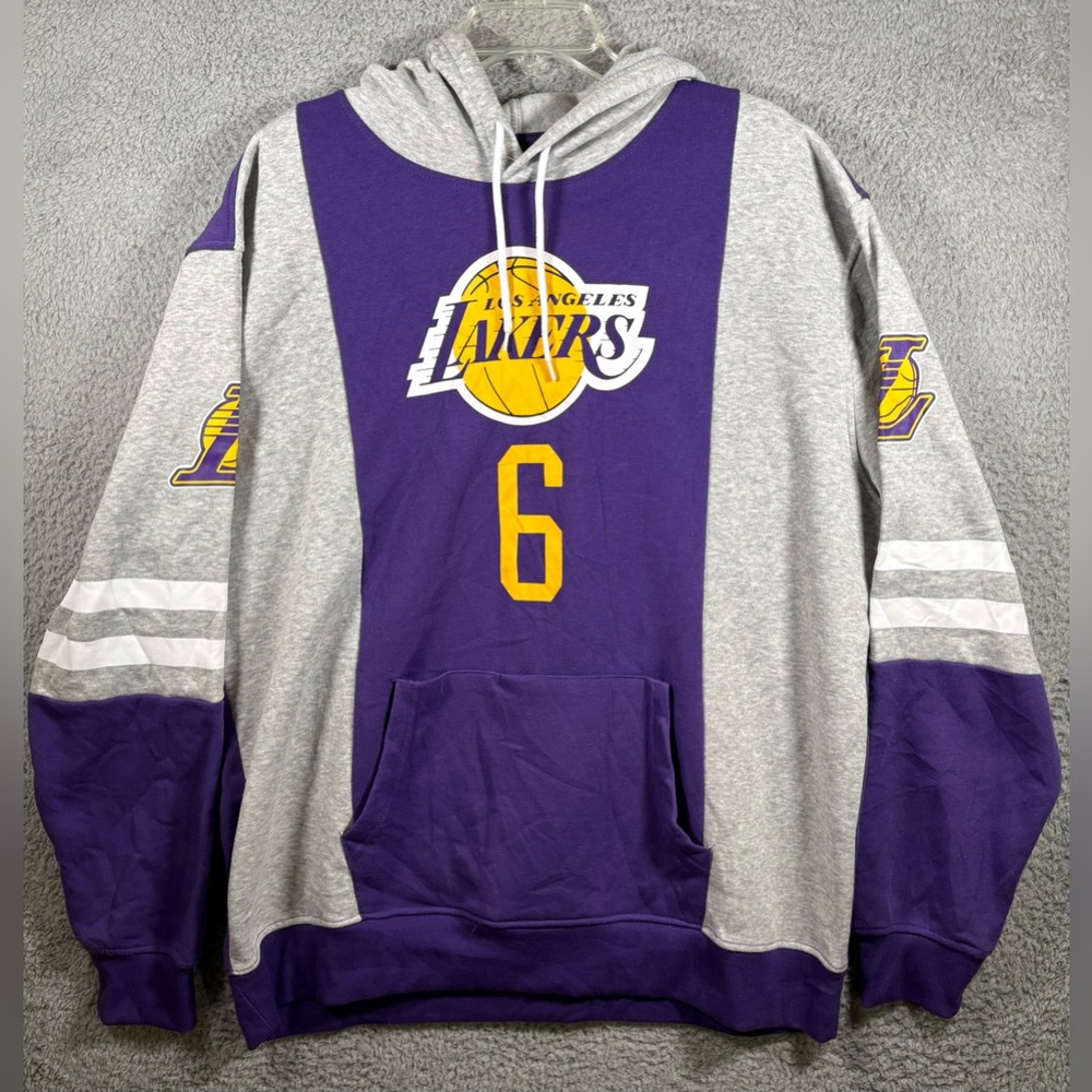 NBA Los Angeles Lakers Hoodie Sweatshirt Lebron James #6 2XL Purple Gray Pocket